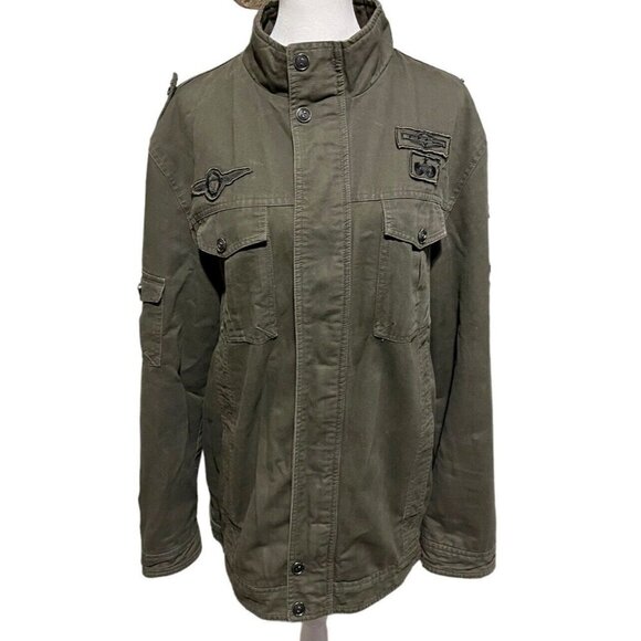 baisini Men's Large Jacket Airborne Patch Utility Jacket with Pockets - Picture 1 of 9